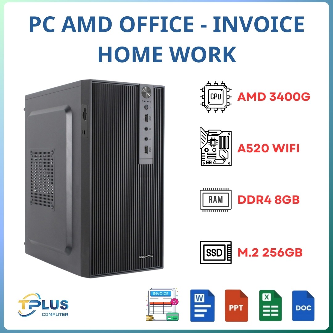 TPC OFFICE RYZEN 5 3400G (A520M WIFI/ R5 3400G/ 8GB RAM/ 256GB NVME/ 350W)
